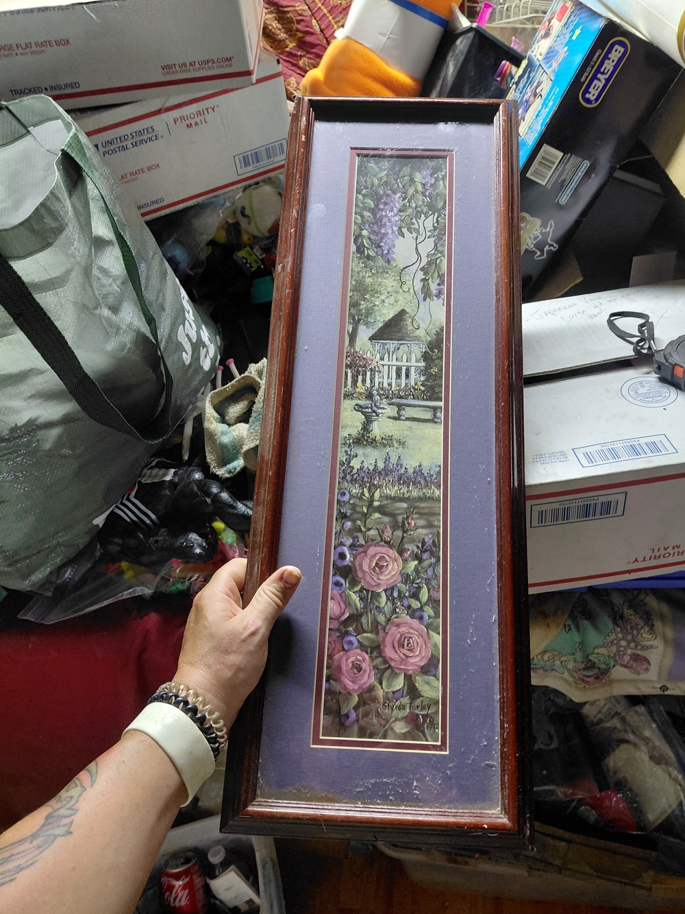 vintage vertical framed art print by artist Glynda Turley 27"x9" rose/Pavillion